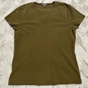 Ann Taylor Khaki V-Neck Short Sleeve Olive Green Tee
